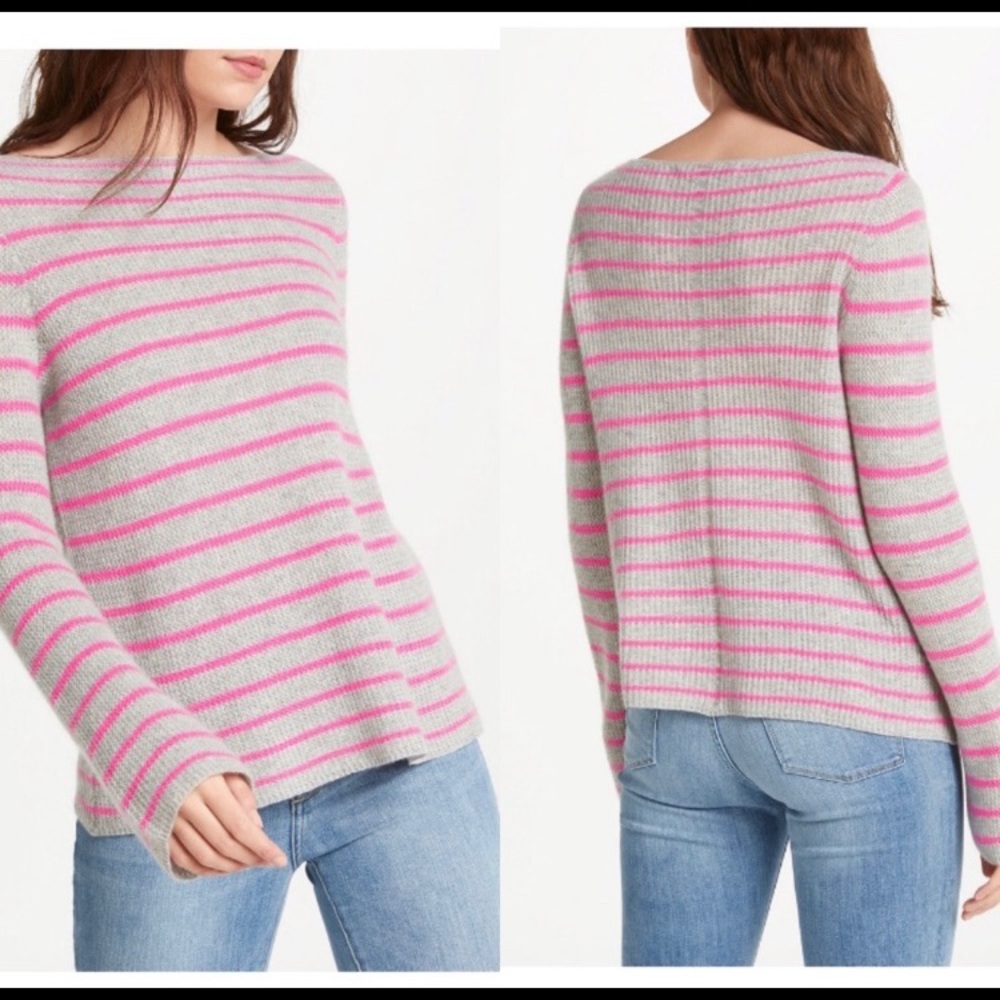 360 Cashmere Faye Gray & Pink Striped Sweater Med